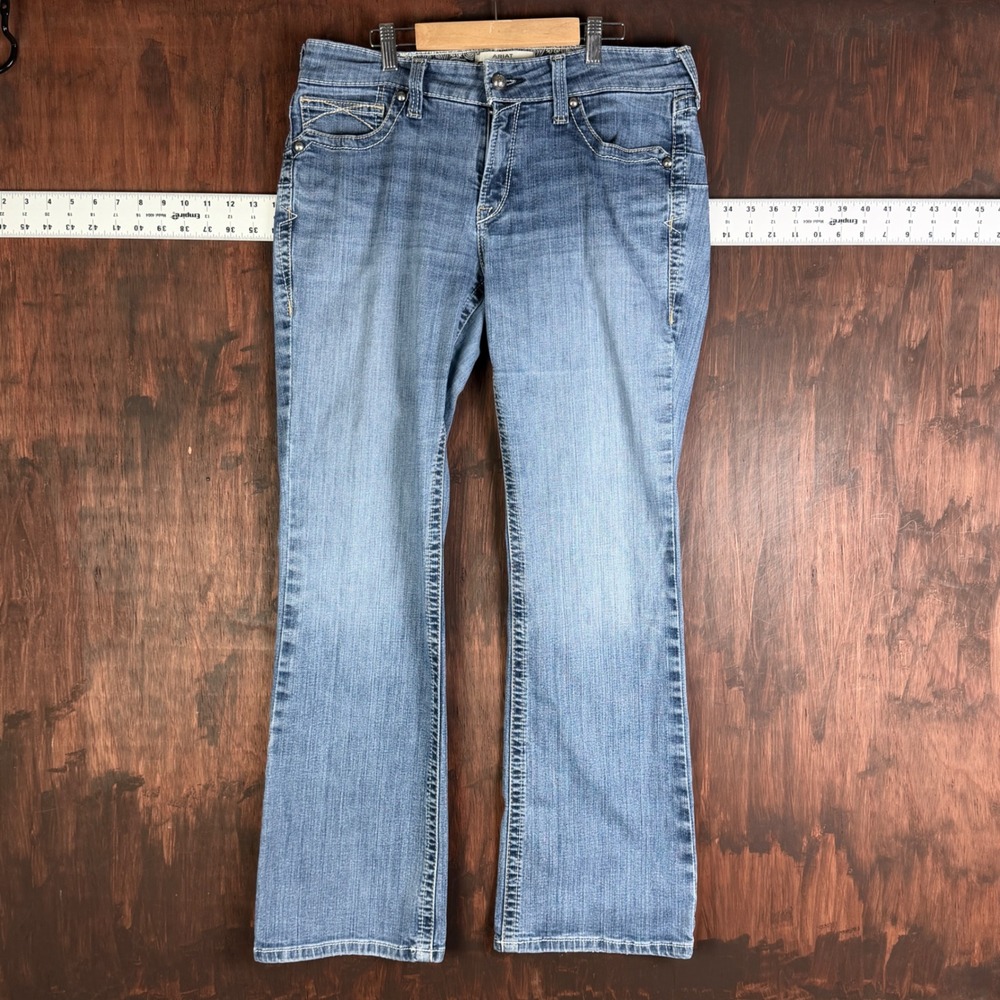 Ariat‎ Real Bootcut Jeans Medium Wash Thick Stitch Western Denim Women's 34x32